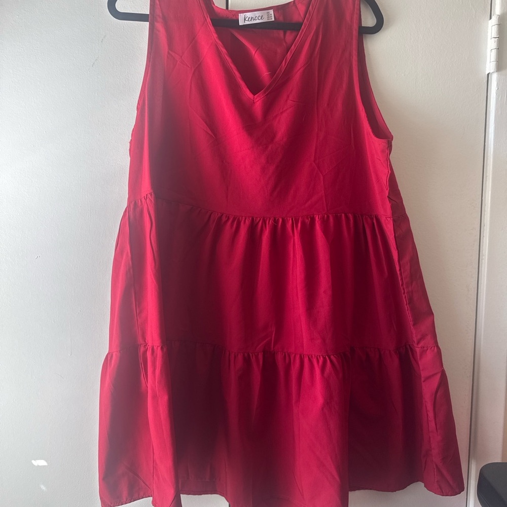 Kenoce Red Tiered Babydoll Dress Sleeveless V Neck Flowy XXL
